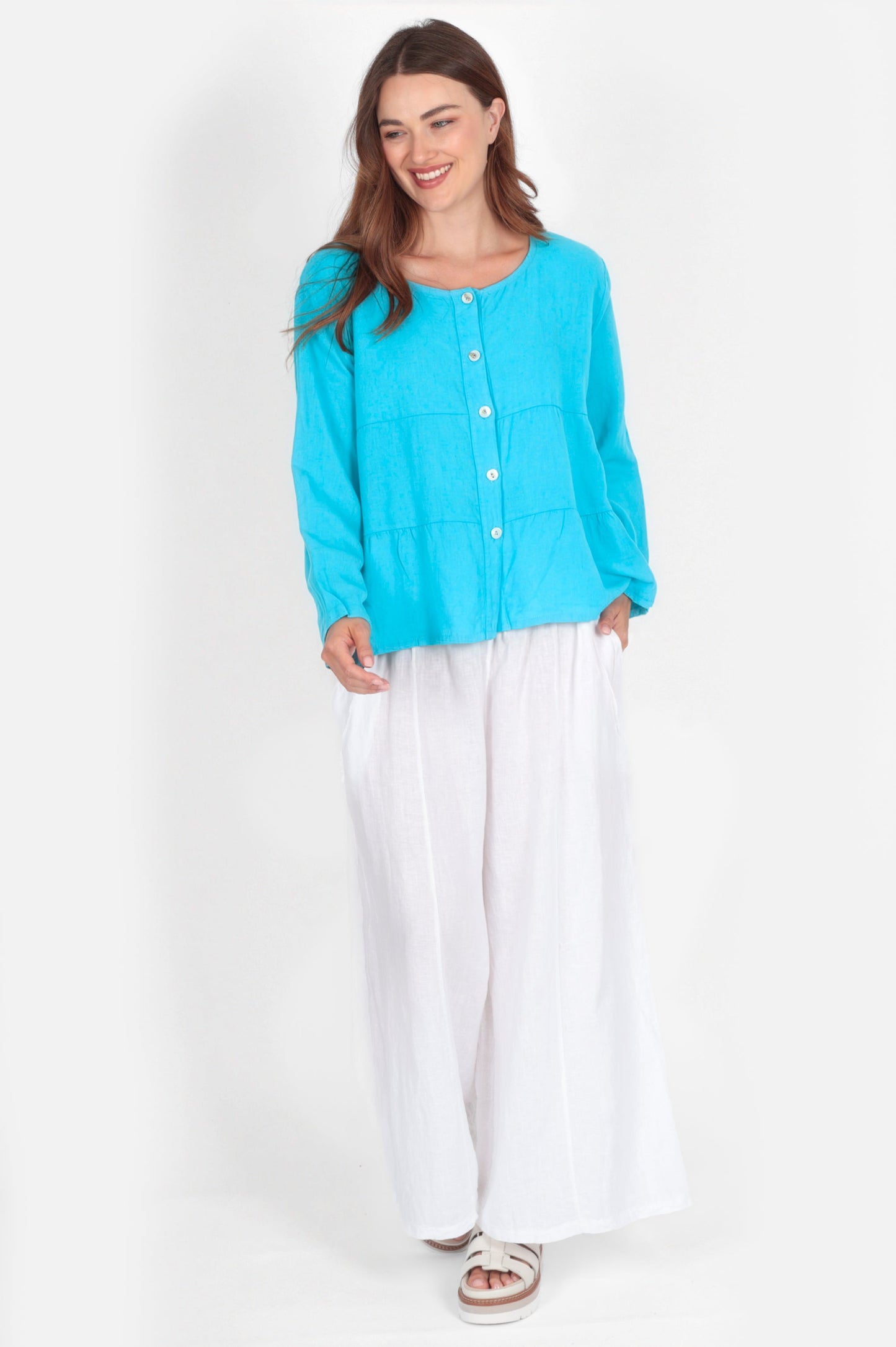 Tiered Linen Round Neck Jacket