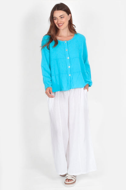 Tiered Linen Round Neck Jacket