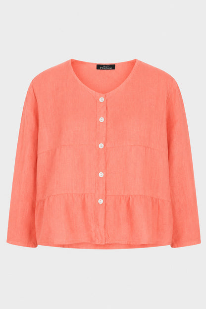 Tiered Linen Round Neck Jacket