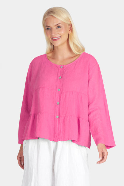 Tiered Linen Round Neck Jacket