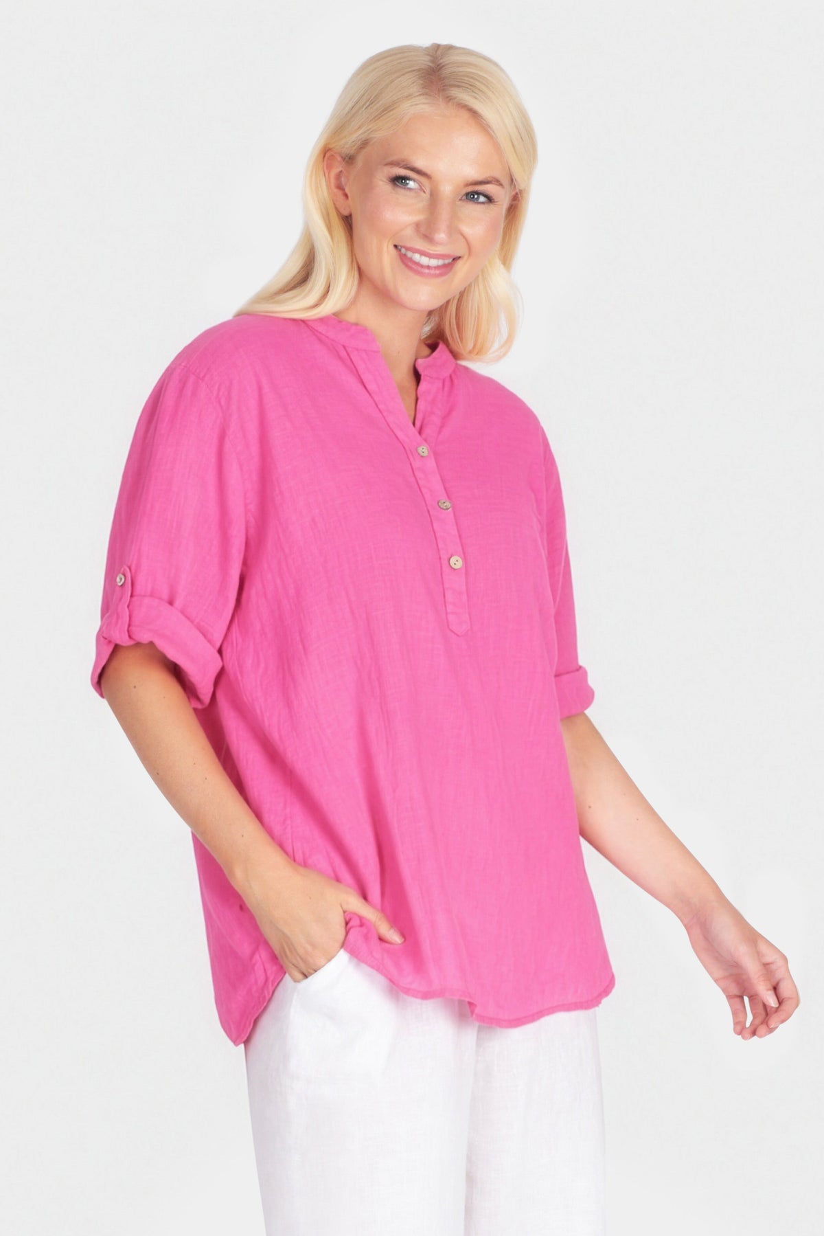 Cotton Henley Neck Blouse