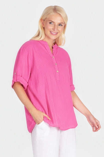 Cotton Henley Neck Blouse