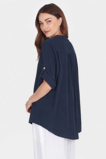 Cotton Henley Neck Blouse