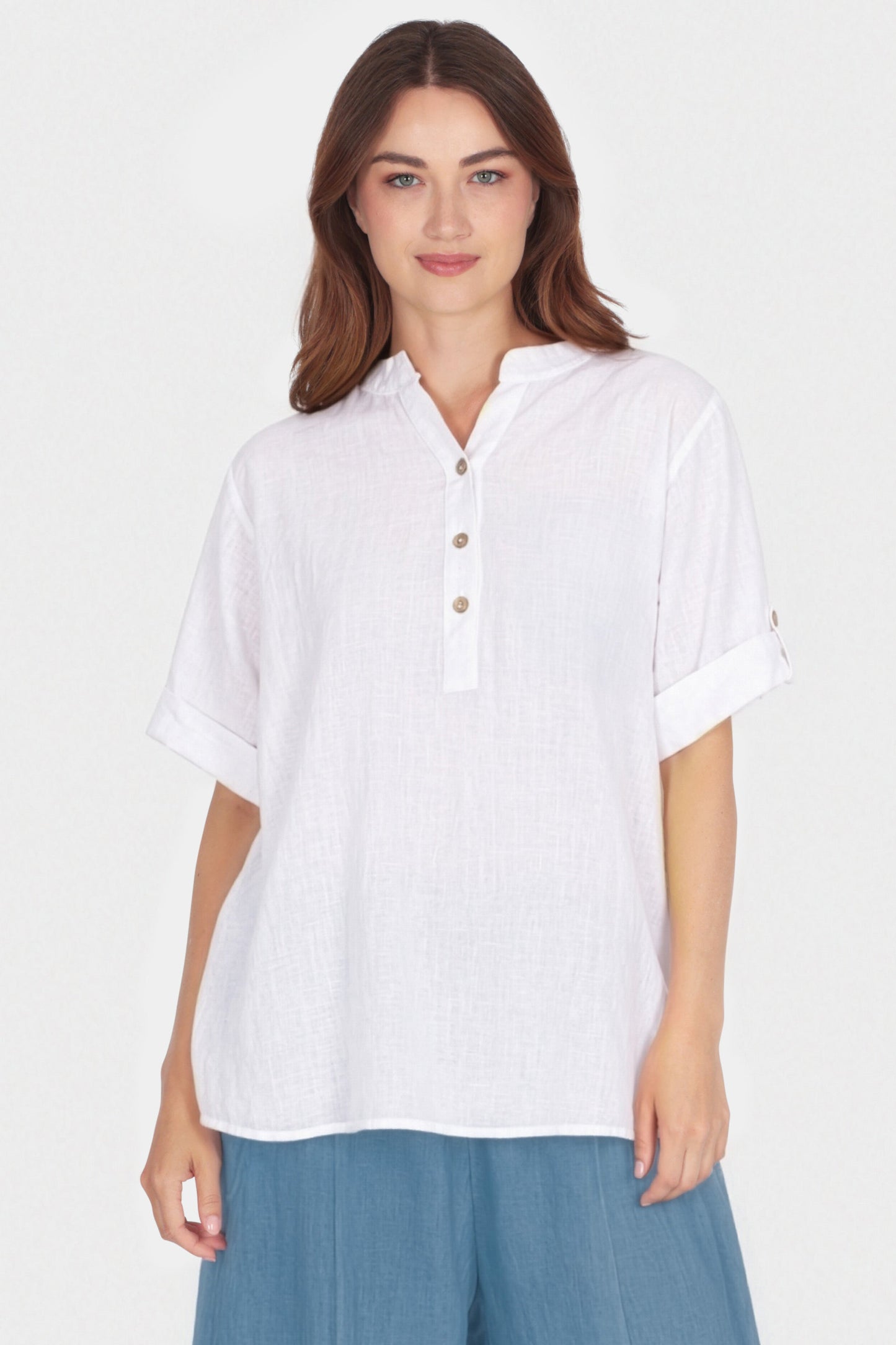 Cotton Henley Neck Blouse