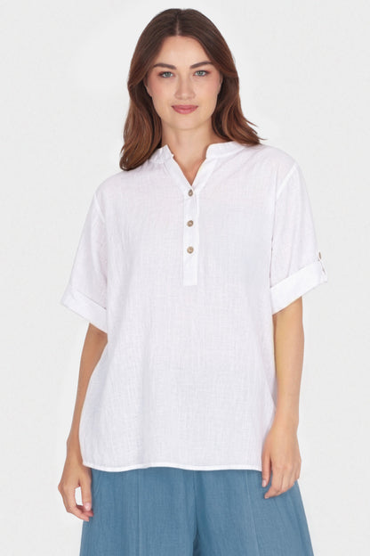 Cotton Henley Neck Blouse