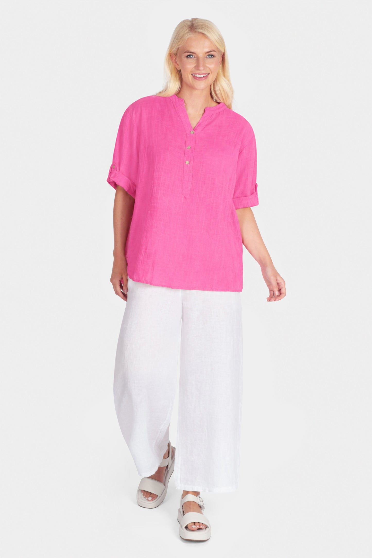 Cotton Henley Neck Blouse