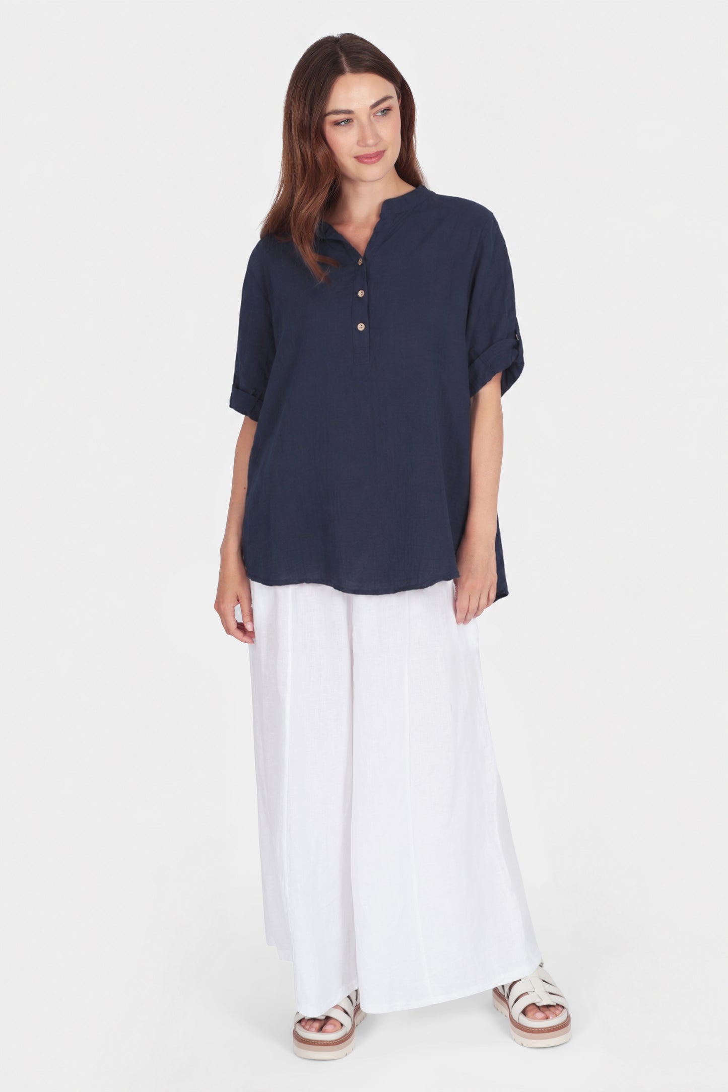 Cotton Henley Neck Blouse