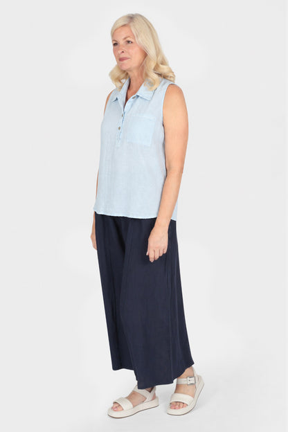 Linen Sleeveless Collar Top