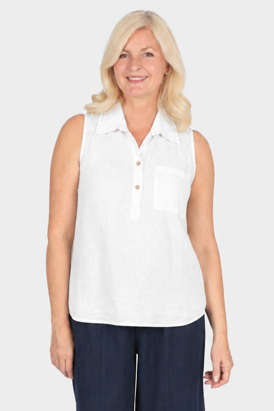 Linen Sleeveless Collar Top