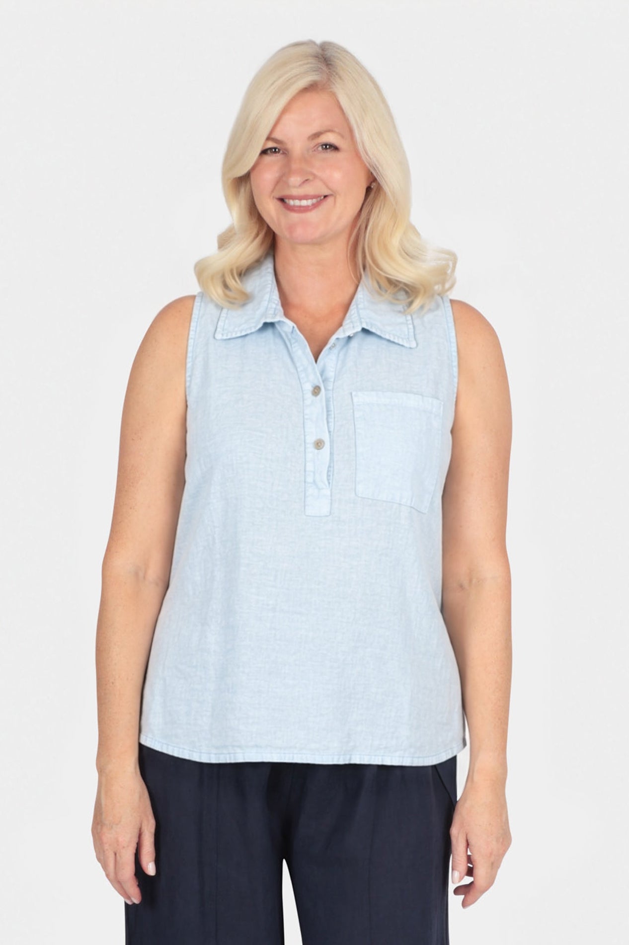 Linen Sleeveless Collar Top