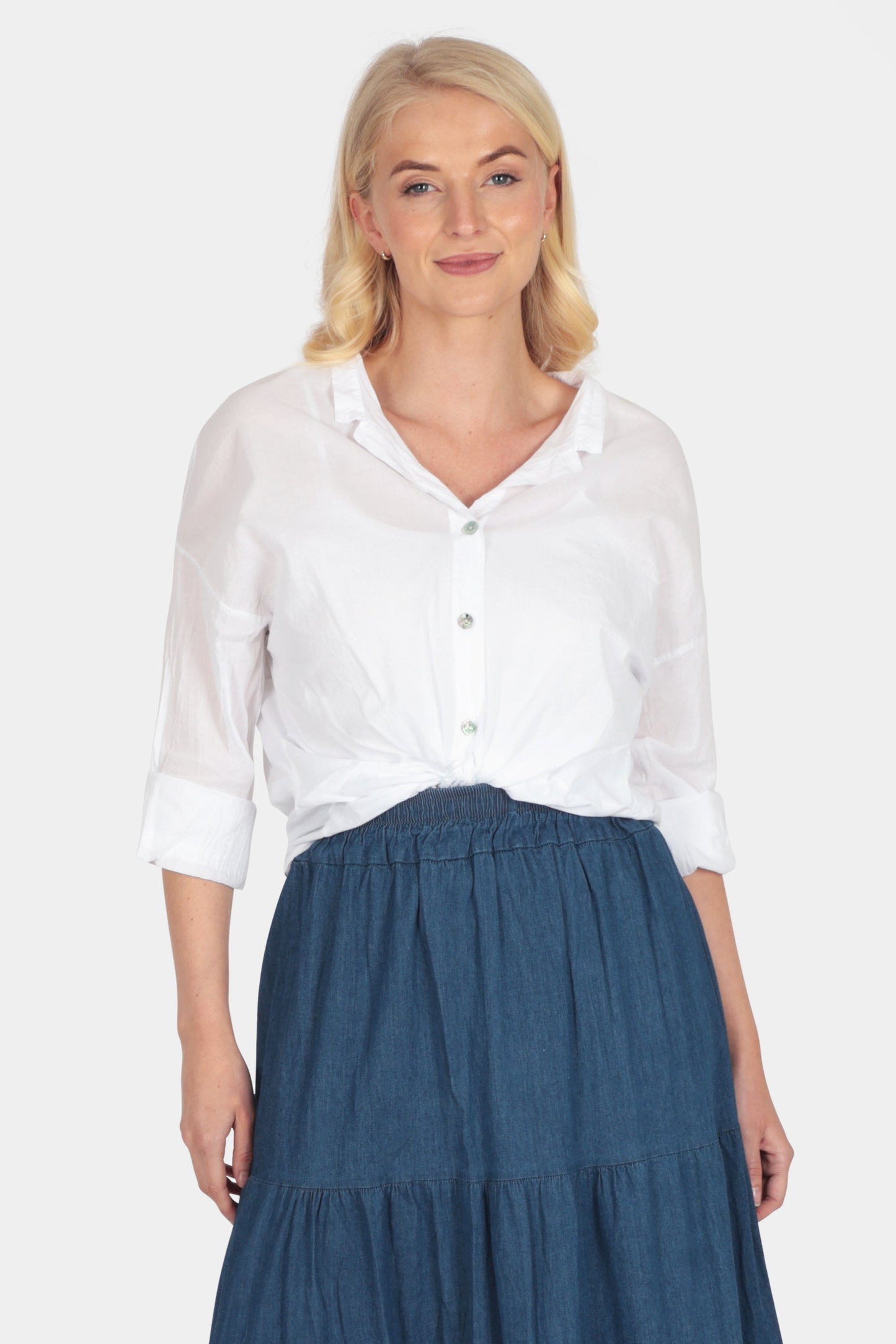 Fine Cotton Tie Front Blouse