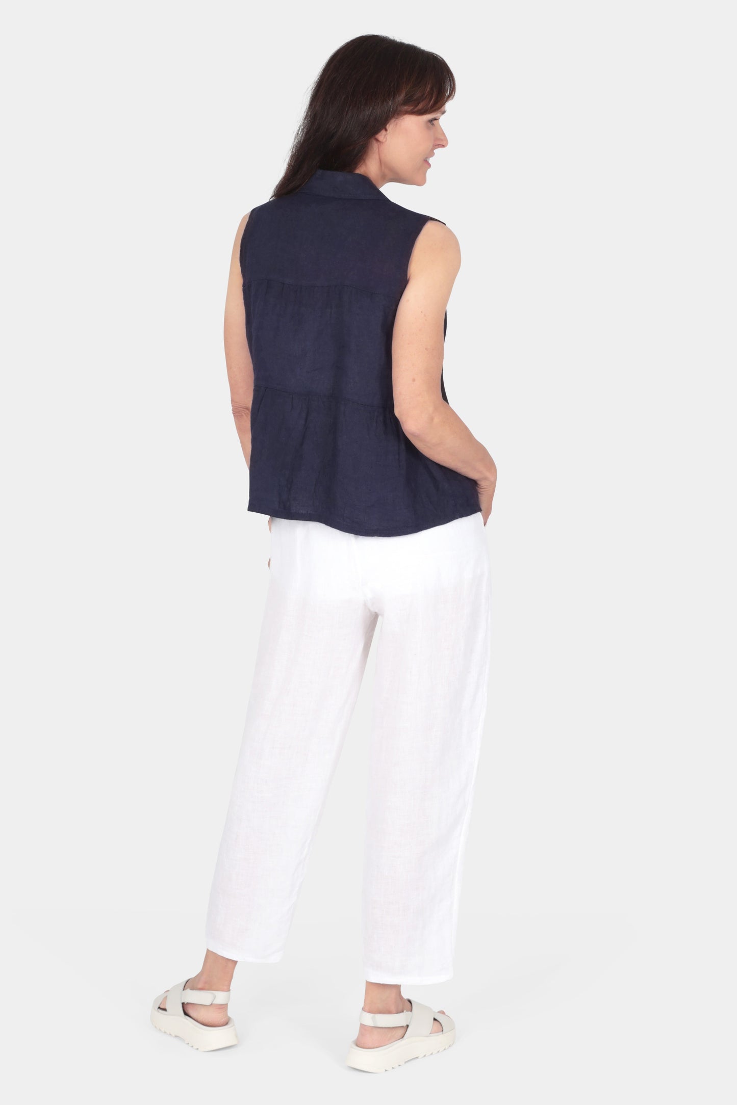 Tiered Sleeveless Linen Shirt