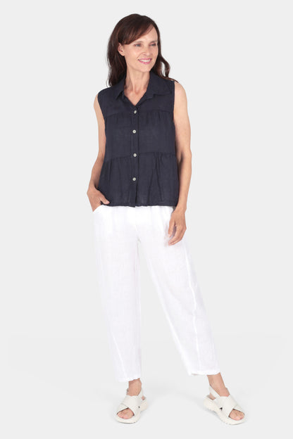Tiered Sleeveless Linen Shirt