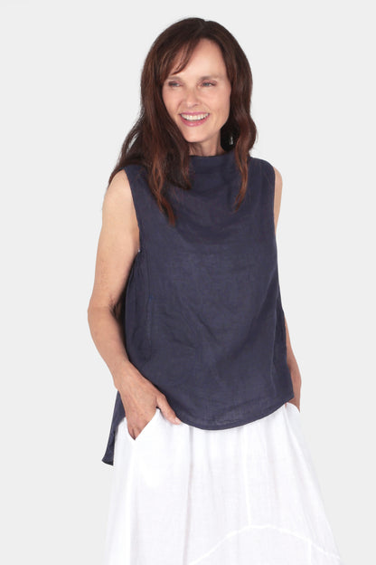 Soft Cowl Sleeveless Linen Top