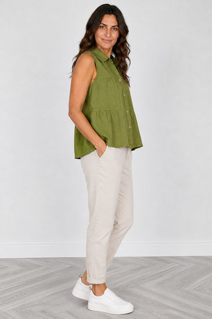 Tiered Sleeveless Linen Shirt