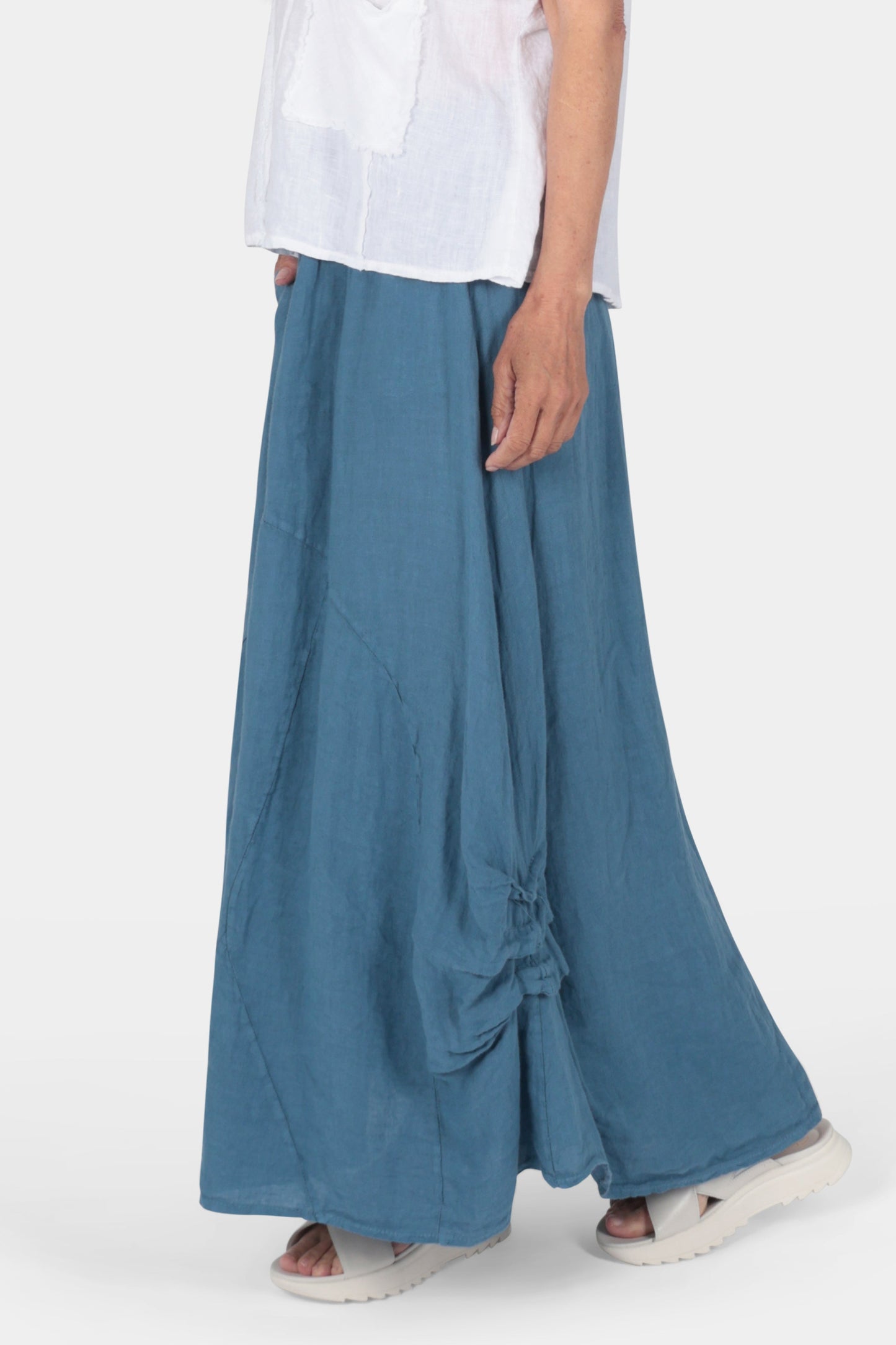 Gathered Detail Linen Maxi Skirt