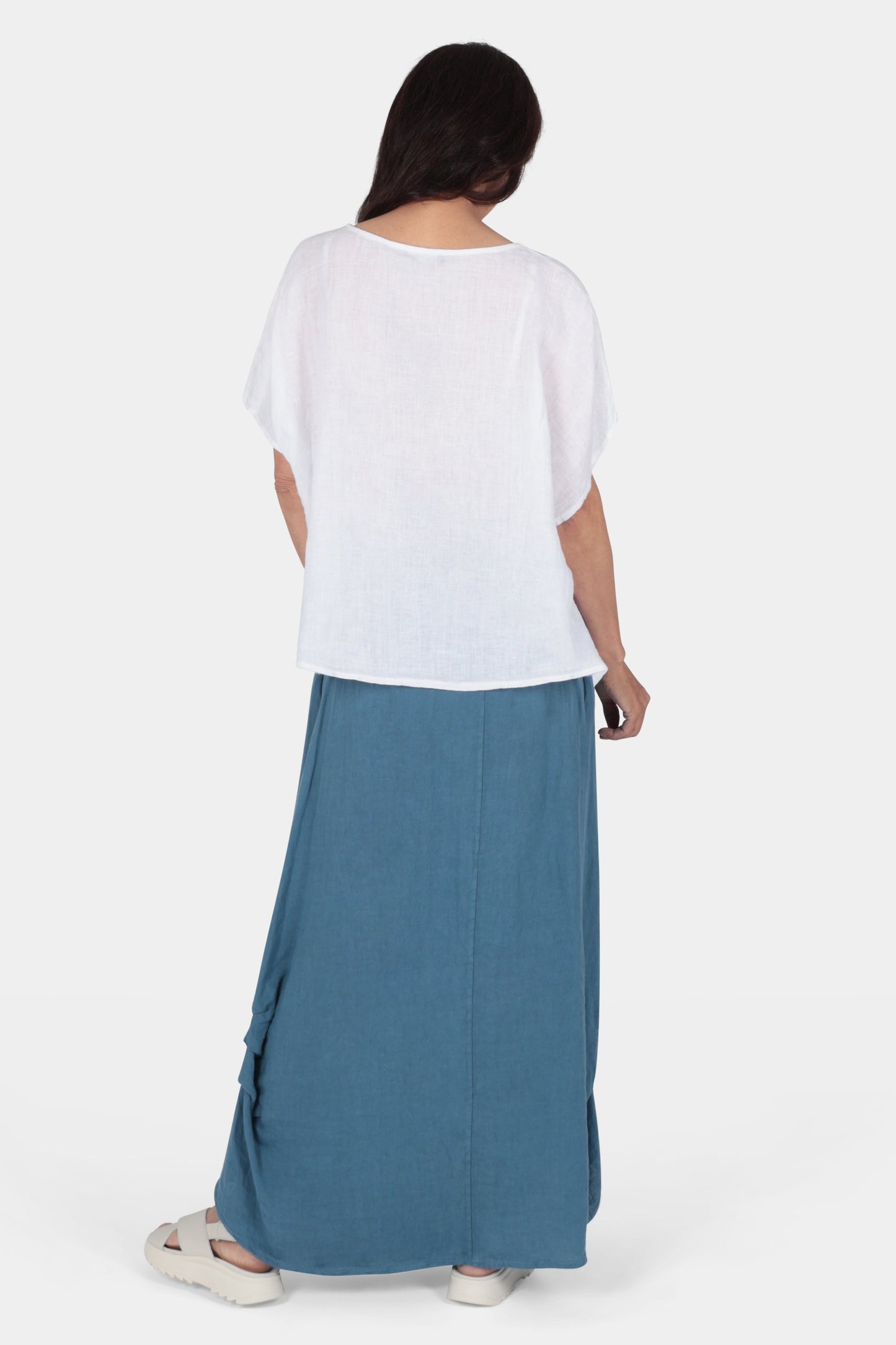 Gathered Detail Linen Maxi Skirt
