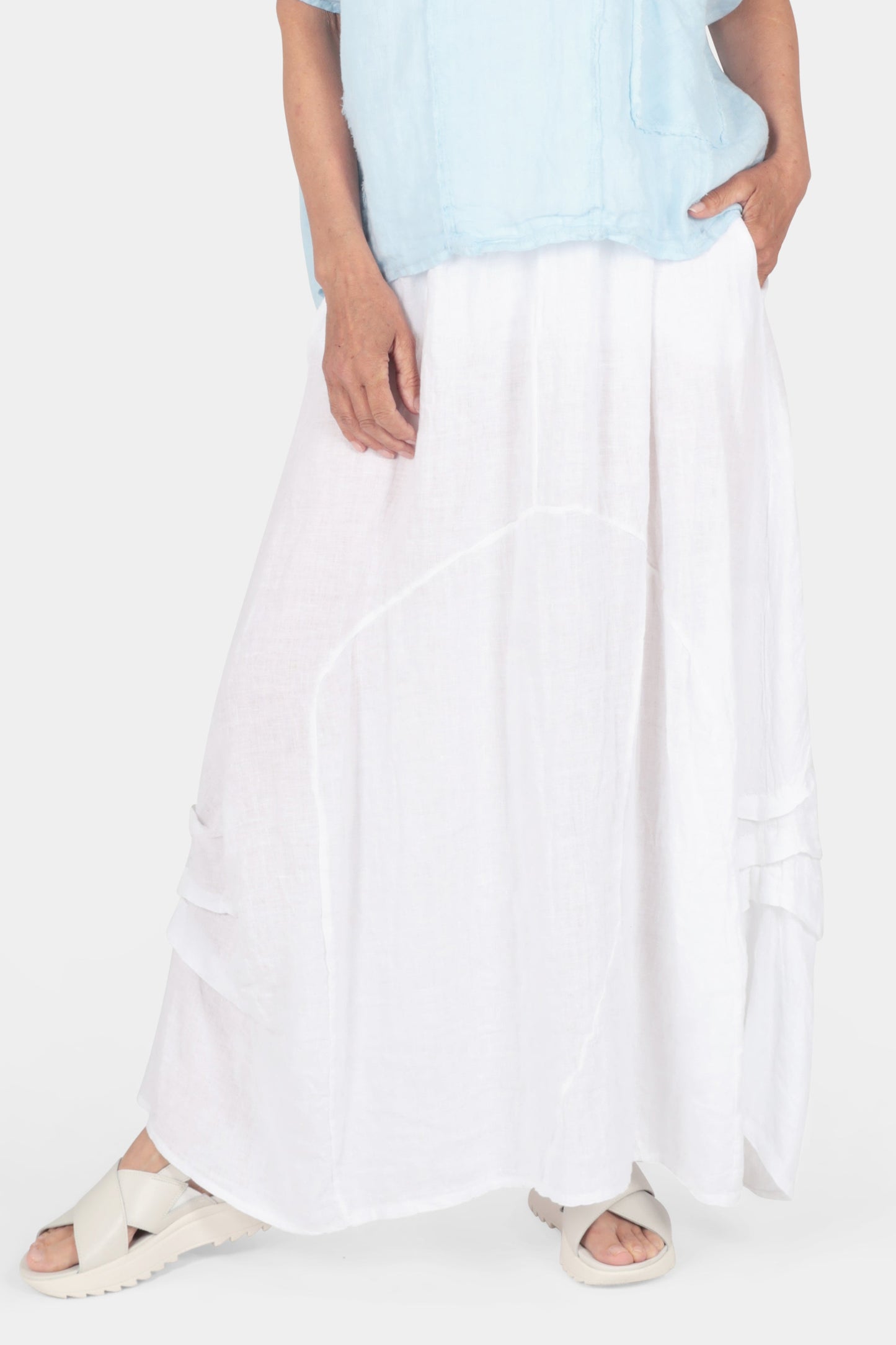 Gathered Detail Linen Maxi Skirt