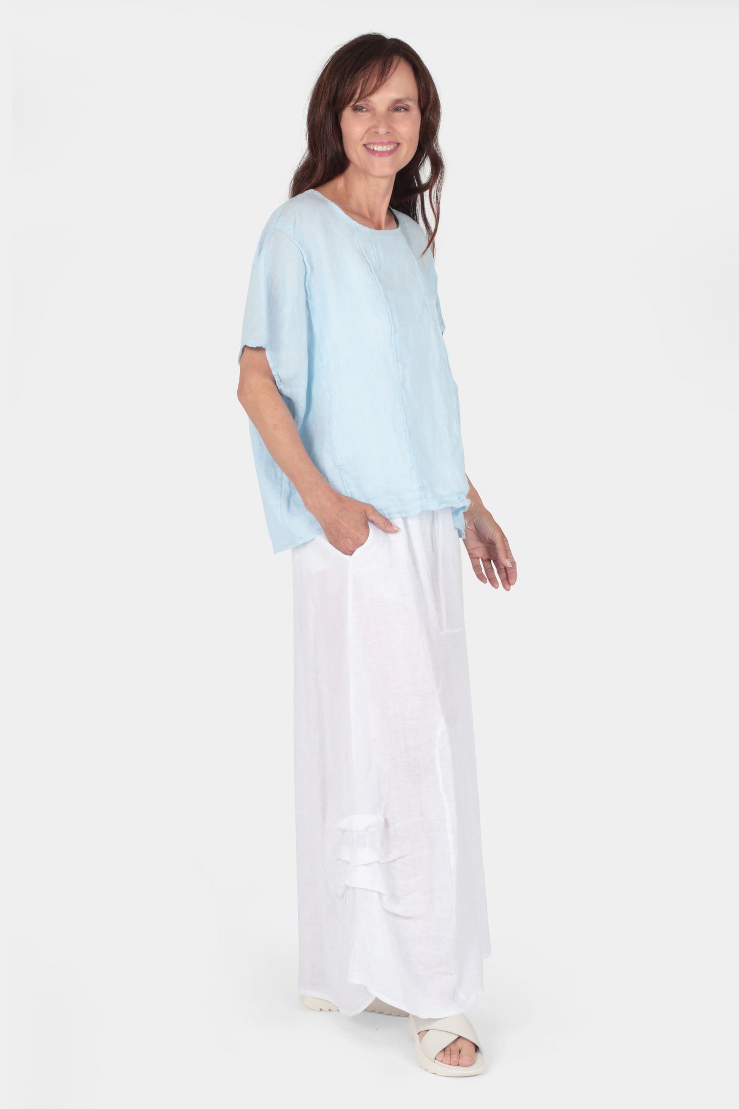 Gathered Detail Linen Maxi Skirt