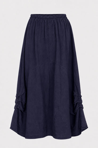 Gathered Detail Linen Maxi Skirt