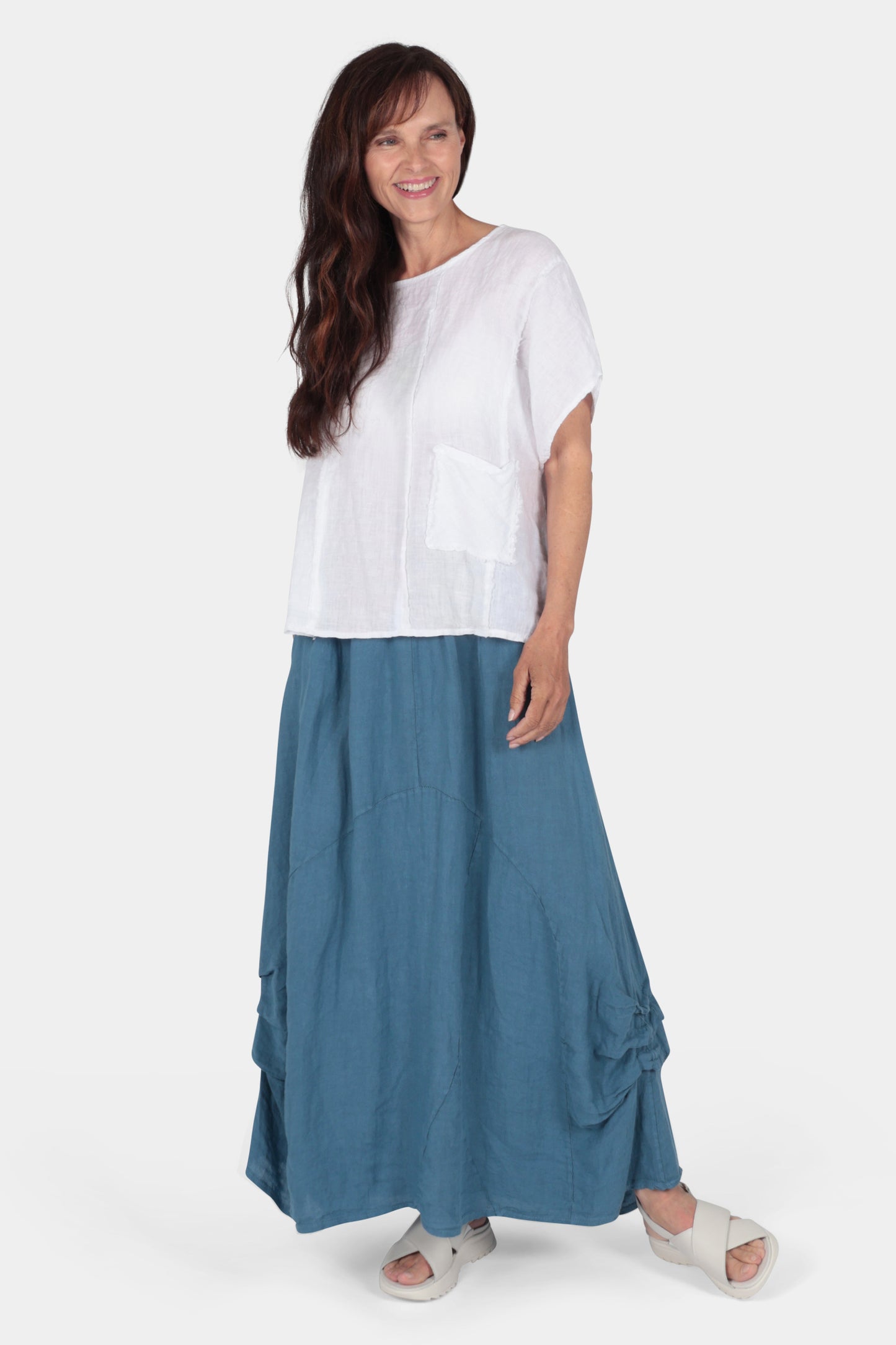 Gathered Detail Linen Maxi Skirt