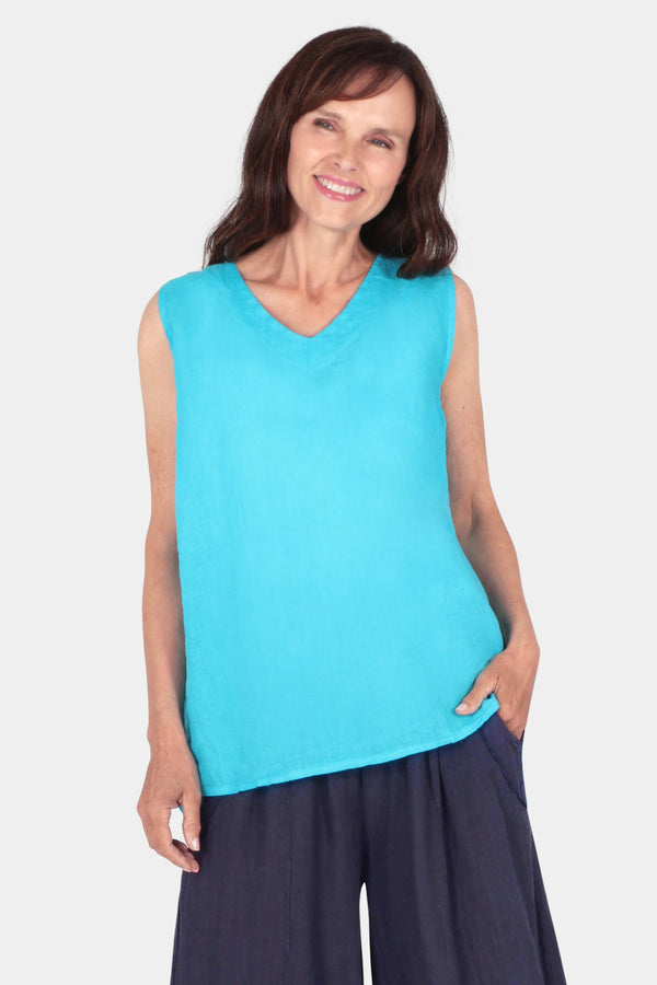 Linen Button Back Vest Top