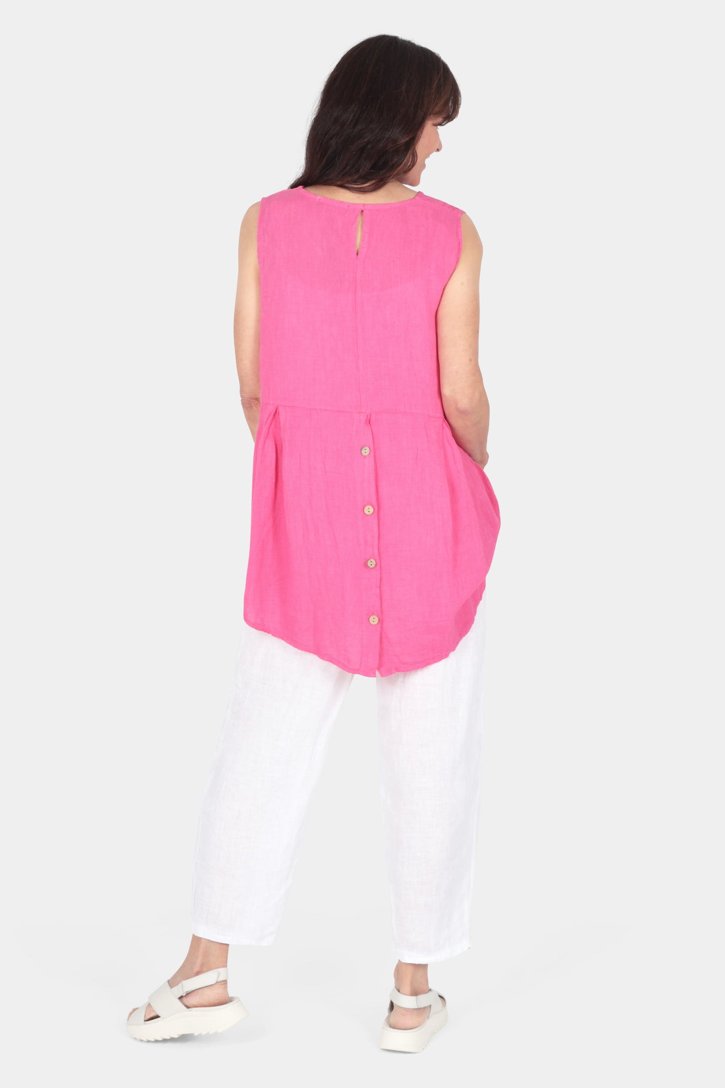 Linen Button Back Vest Top