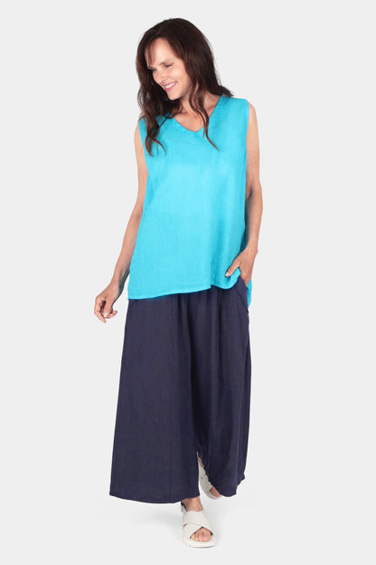 Linen Button Back Vest Top