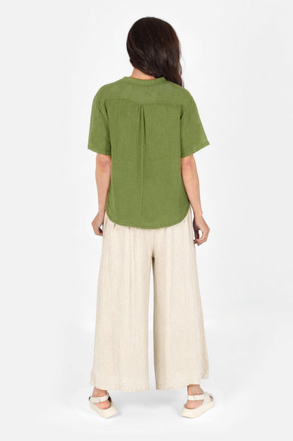 Band Collar Linen Shirt