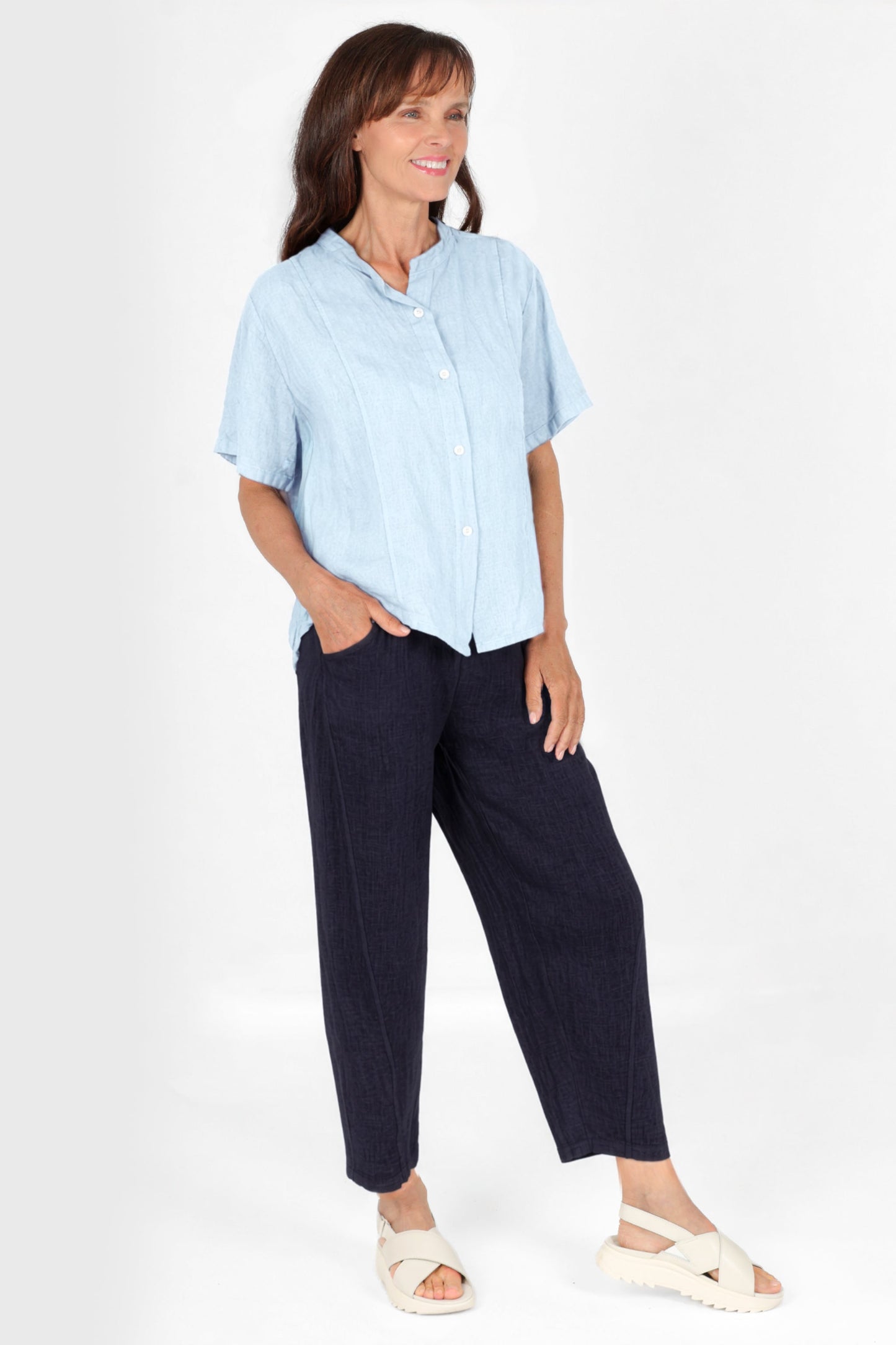 Band Collar Linen Shirt