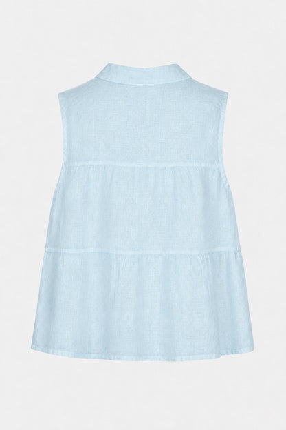 Tiered Sleeveless Linen Shirt