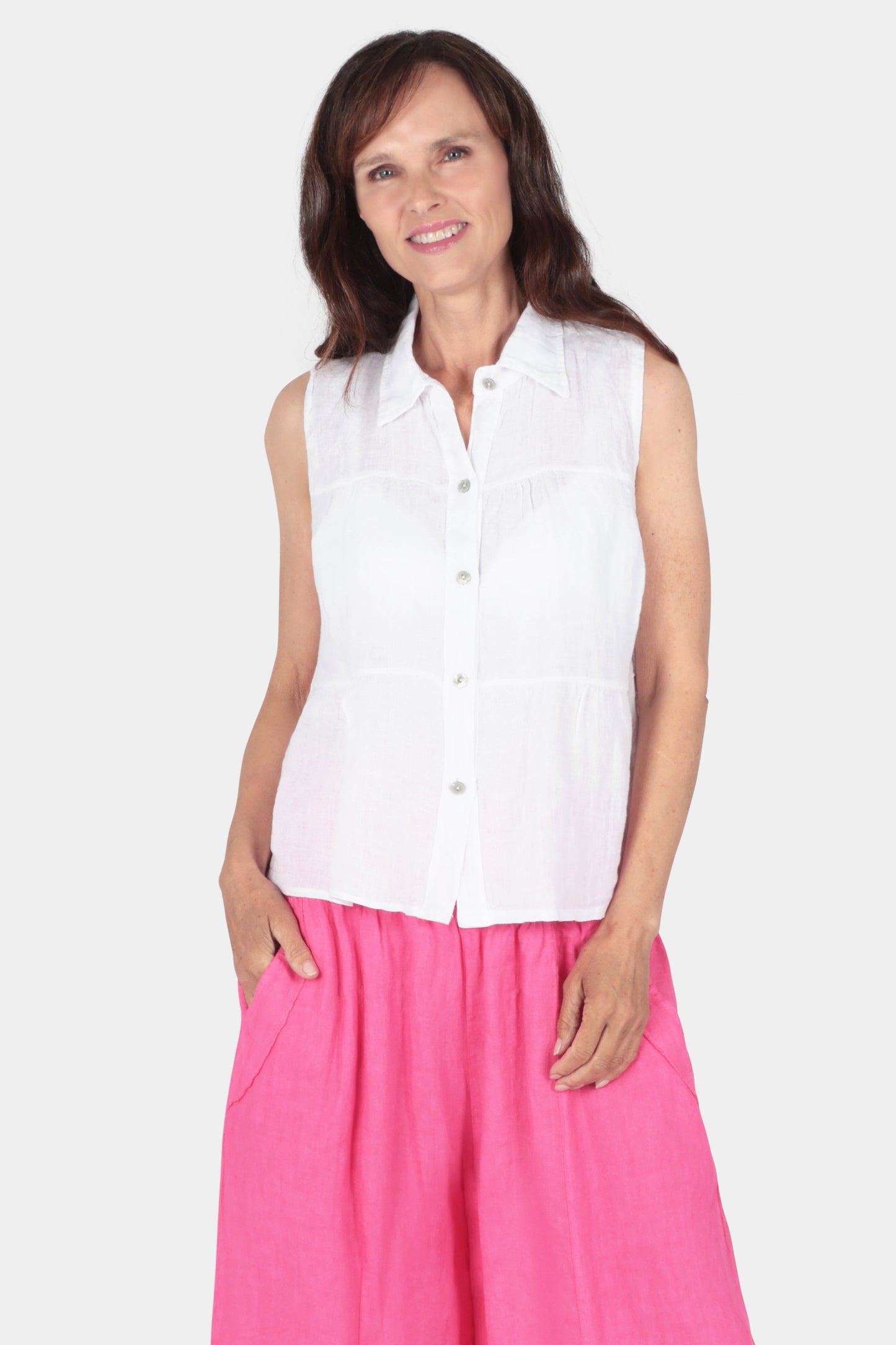 Tiered Sleeveless Linen Shirt