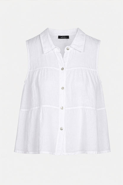 Tiered Sleeveless Linen Shirt