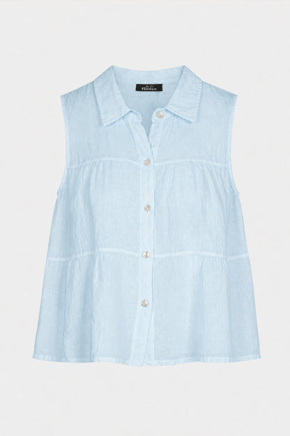 Tiered Sleeveless Linen Shirt