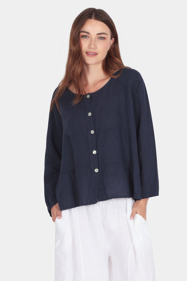 Tiered Linen Round Neck Jacket