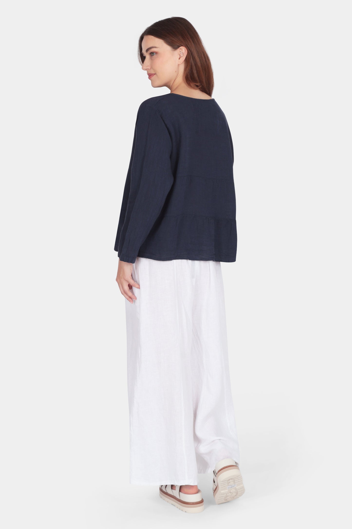 Tiered Linen Round Neck Jacket