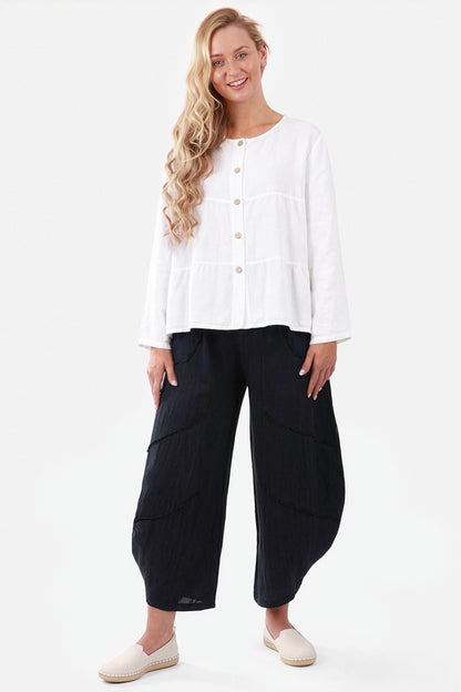 Tiered Linen Round Neck Jacket