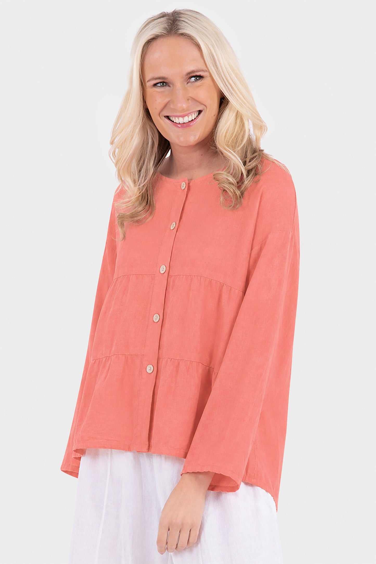 Tiered Linen Round Neck Jacket