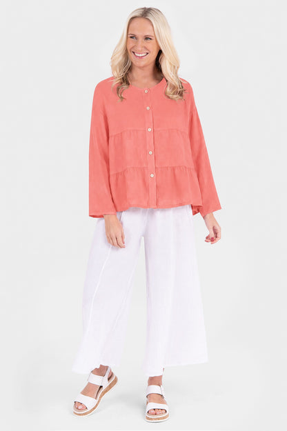 Tiered Linen Round Neck Jacket