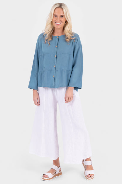 Tiered Linen Round Neck Jacket