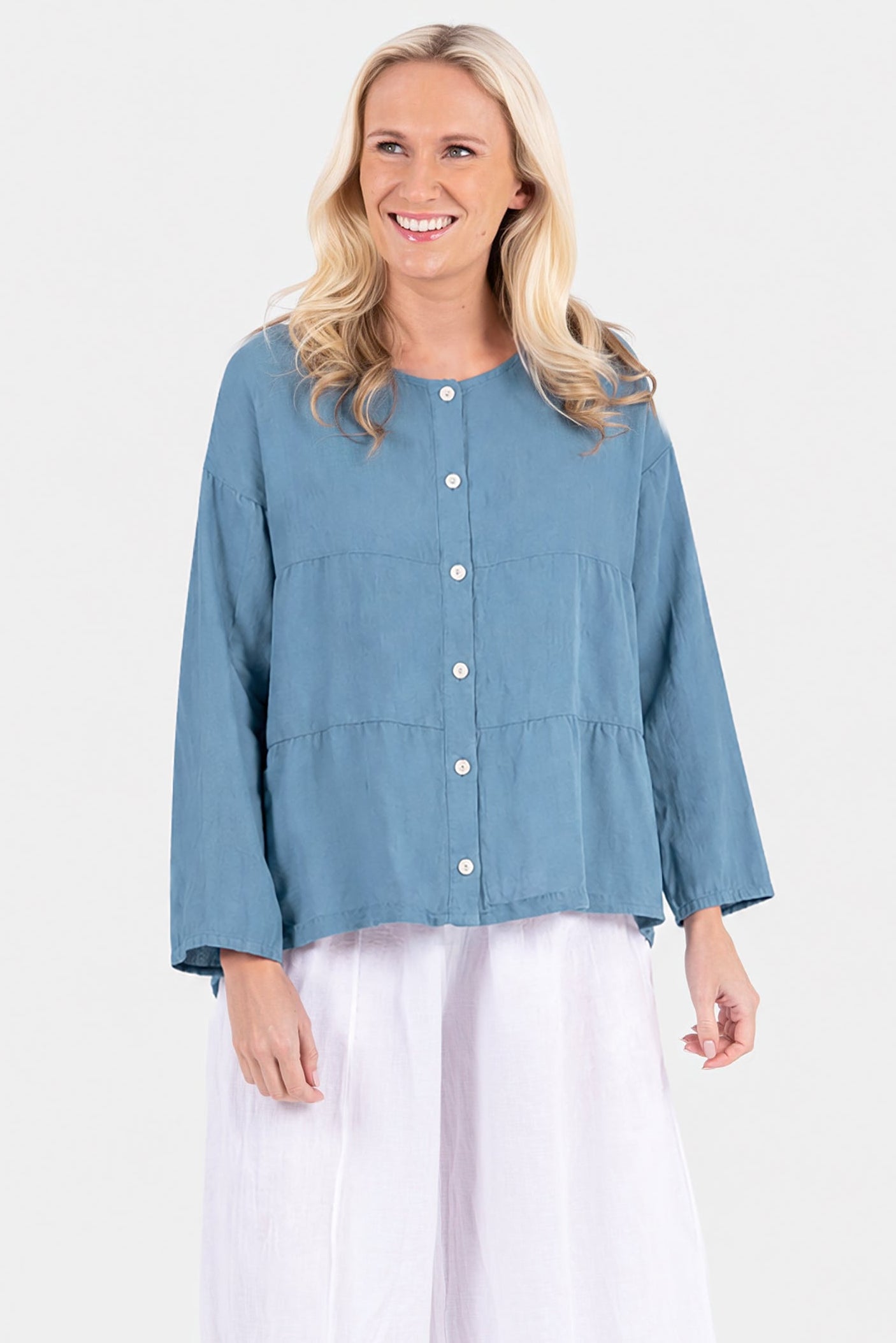 Tiered Linen Round Neck Jacket