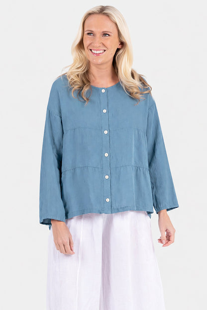 Tiered Linen Round Neck Jacket