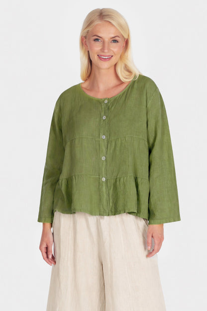 Tiered Linen Round Neck Jacket