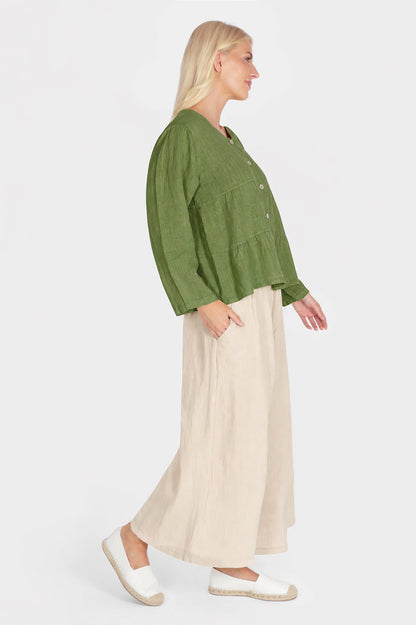 Tiered Linen Round Neck Jacket