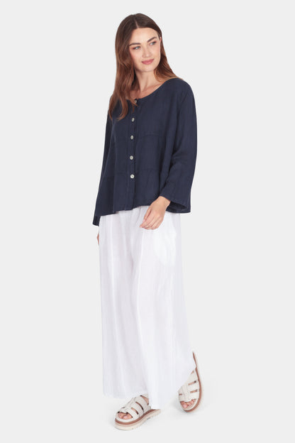 Tiered Linen Round Neck Jacket