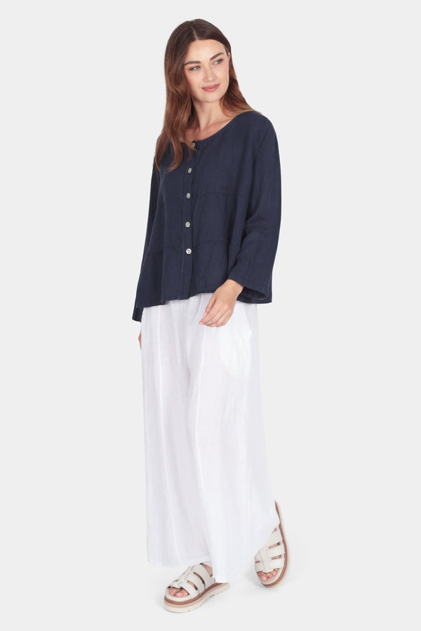 Tiered Linen Round Neck Jacket