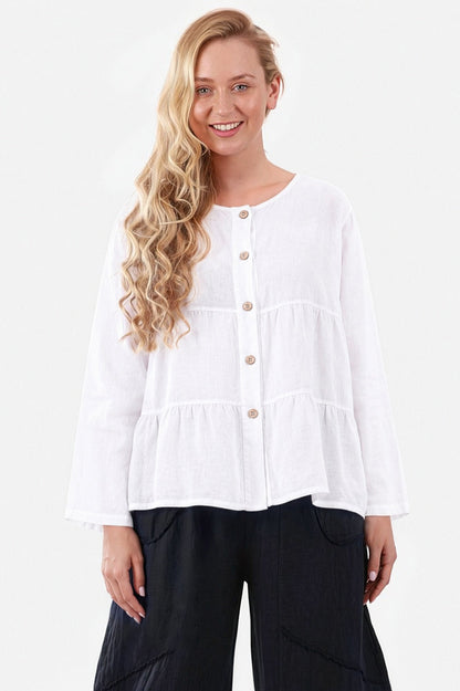 Tiered Linen Round Neck Jacket
