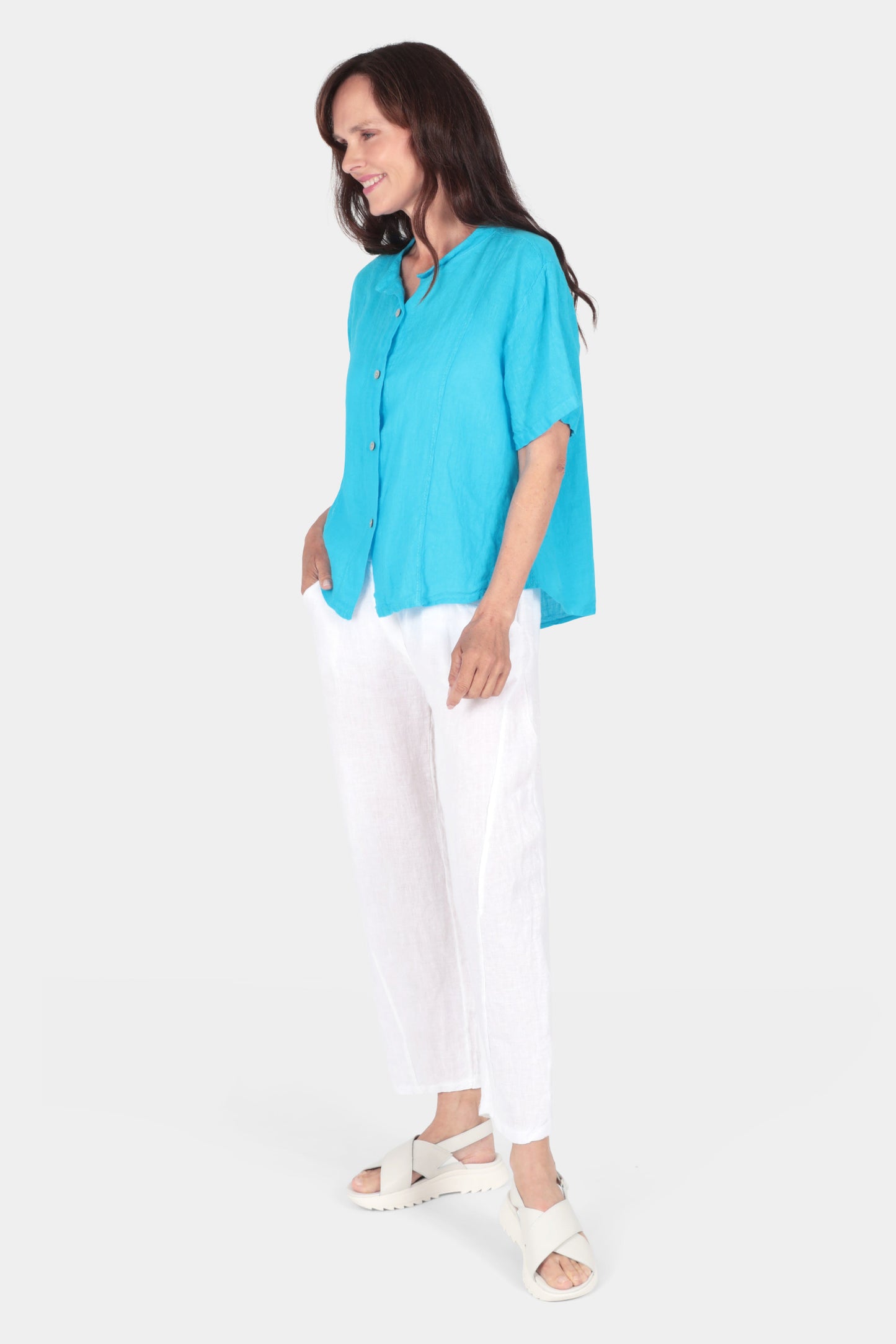 Band Collar Linen Shirt