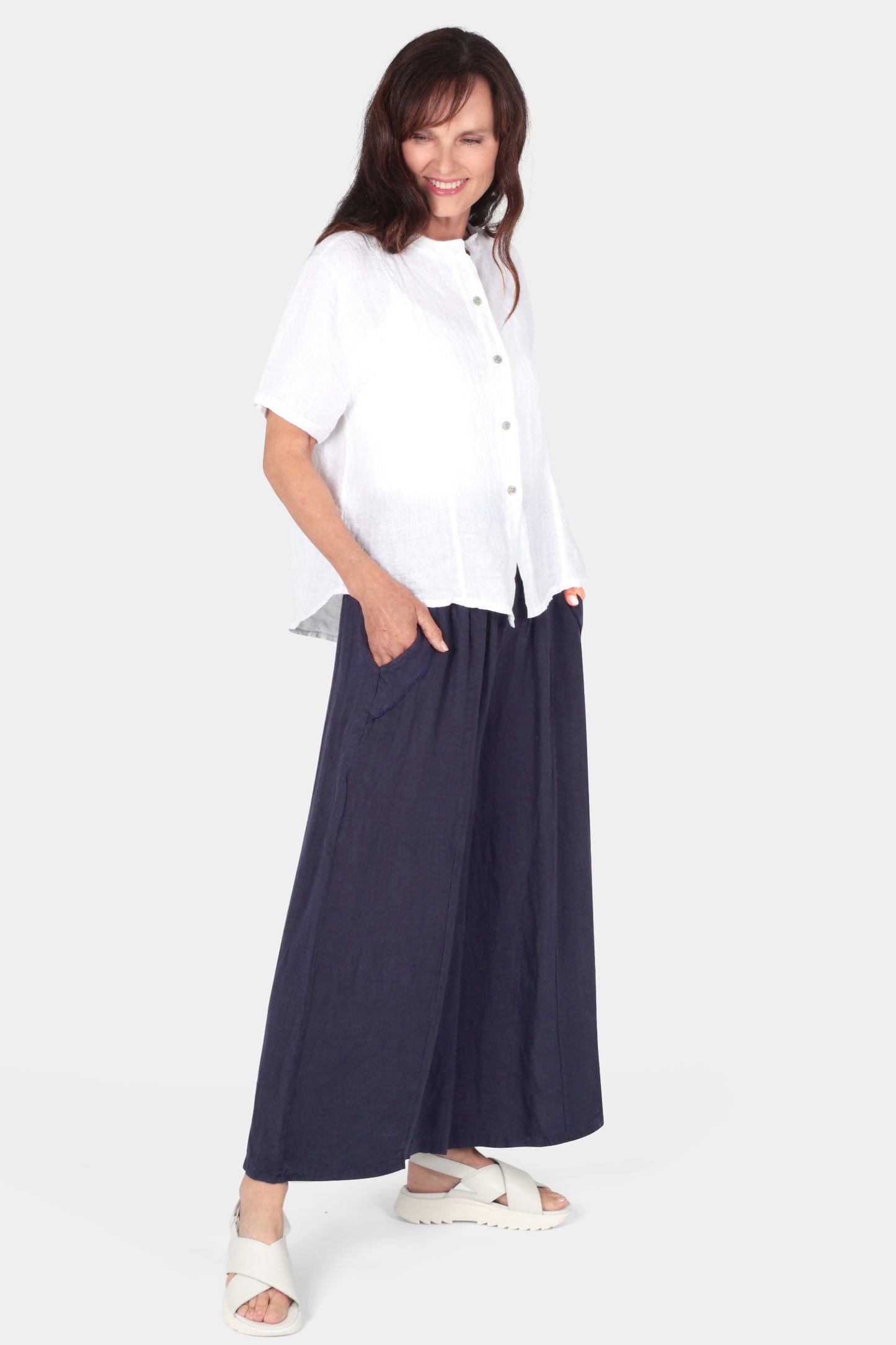 Band Collar Linen Shirt