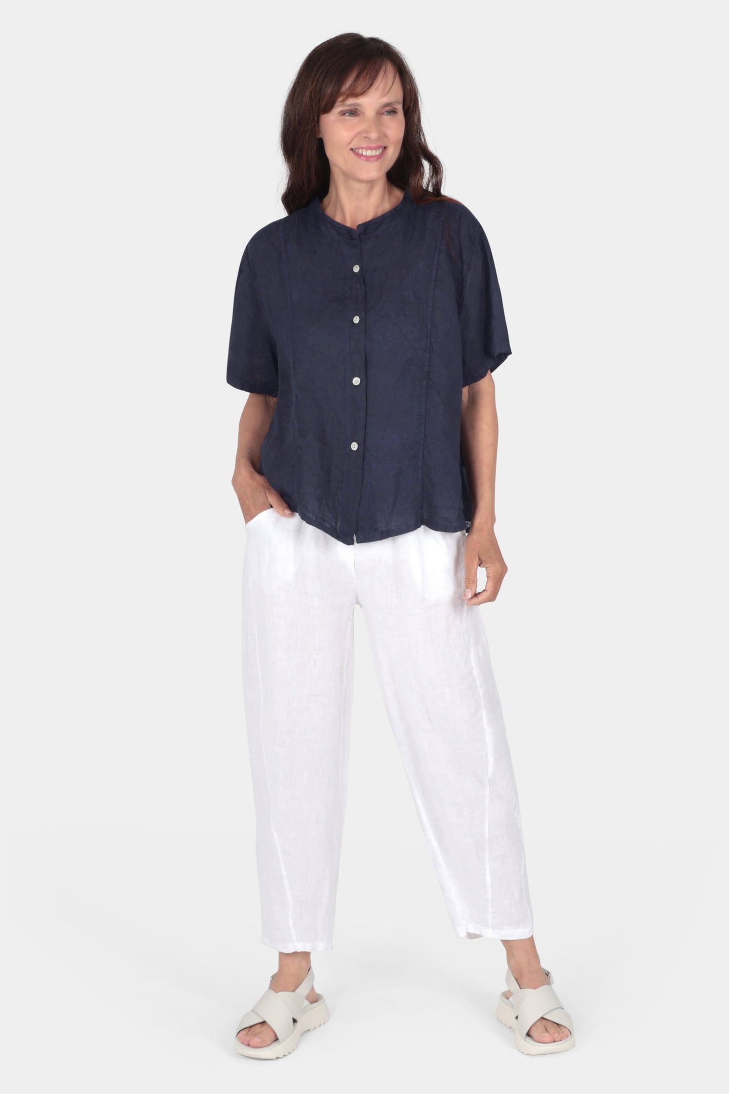 Band Collar Linen Shirt